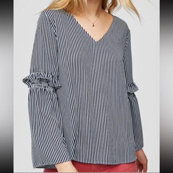 LOFT Tops - LOFT Black and White Striped V-Neck Blouse